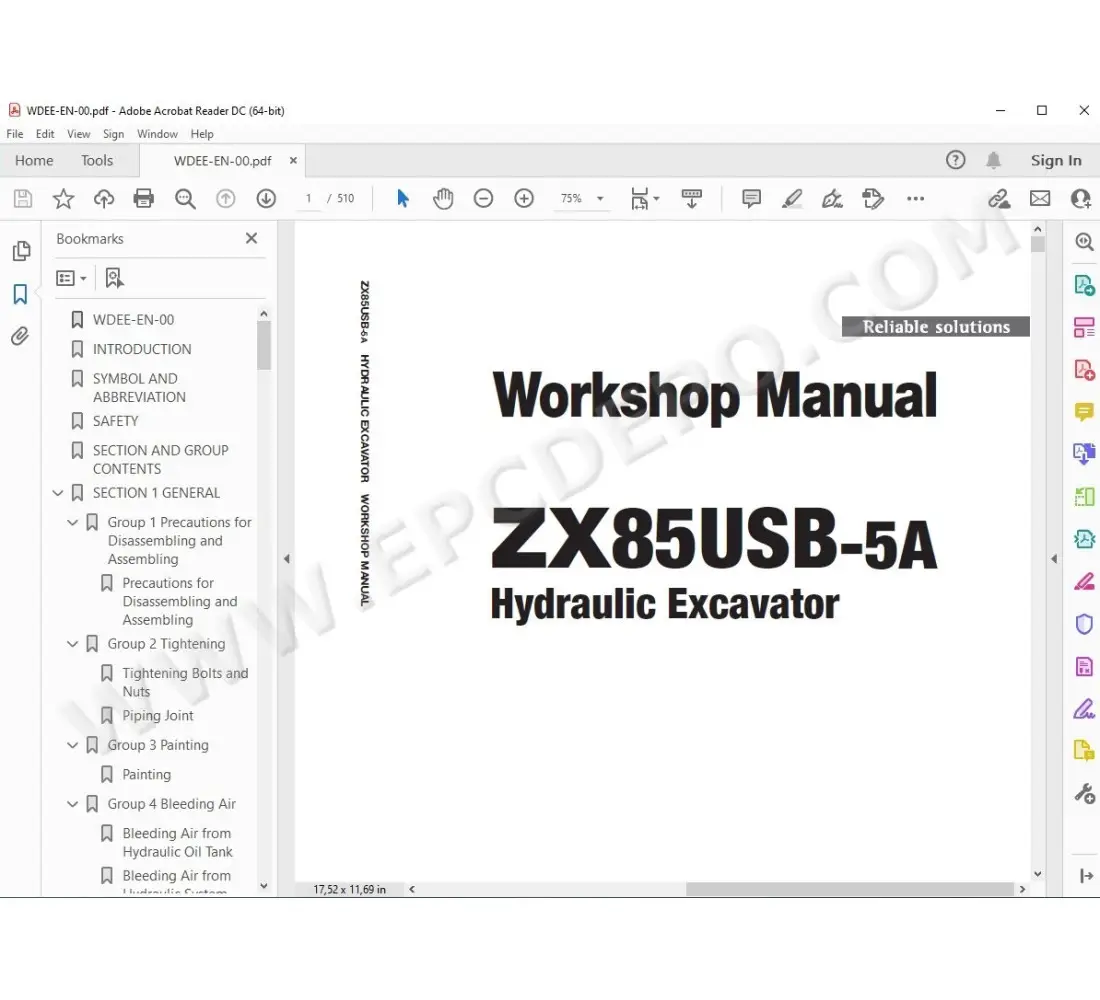 Hitachi excavator Zaxis ZX85USB-5A parts + service manual